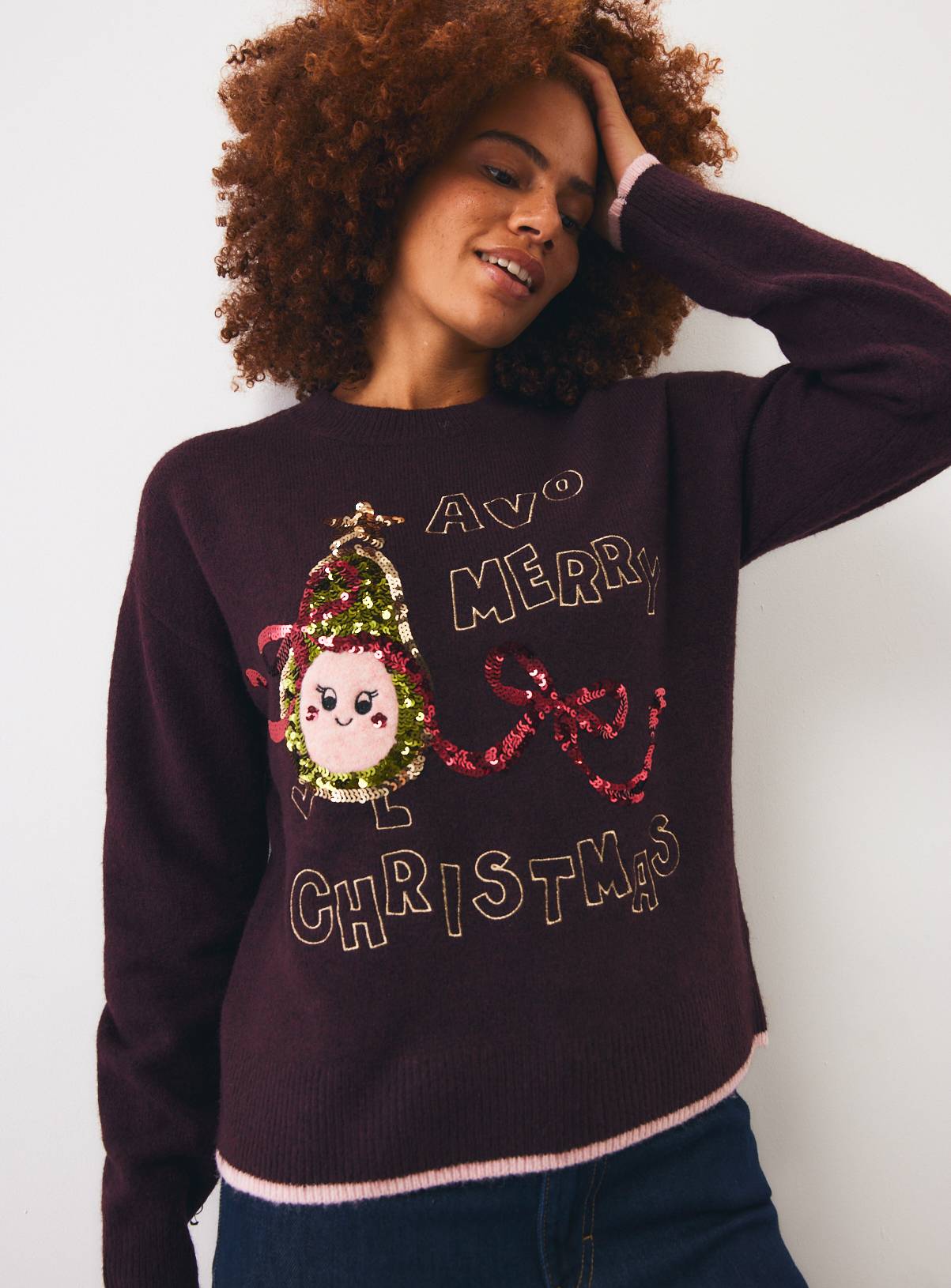 Mini Me Dark Red Merry Christmas Knitted Jumper XS - Image 1